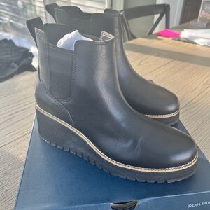 Cole Haan ZG City Black Leather Wedge Boot - Women’s - 7.5